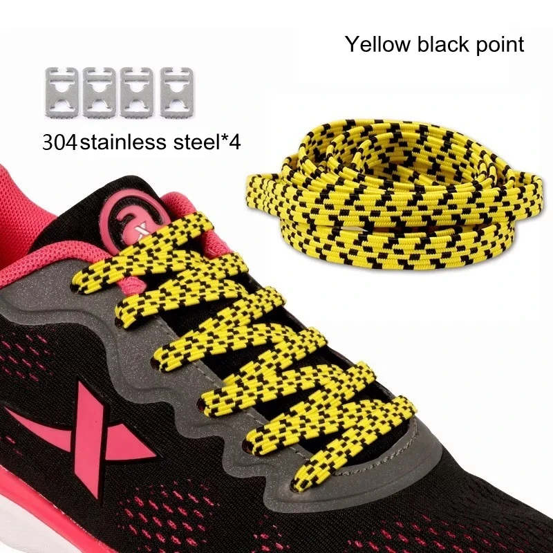 Yellow black point 1 пара, без галстука, шнурки для обуви, плоские эластичные шнурки, для детей, для взрослых, для отдыха, кроссовки, ленивые шнурки, модная быстрая обувь унисекс, кружево - Цвет: Yellow black point