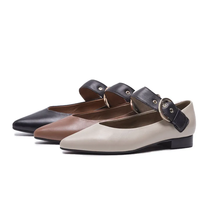 Odetina Luxury Sheep Skin Comfortable Women Flats Fashion Buckle Strap Mary Janes Pointed Toe Casual Shoes Spring Summer | Обувь