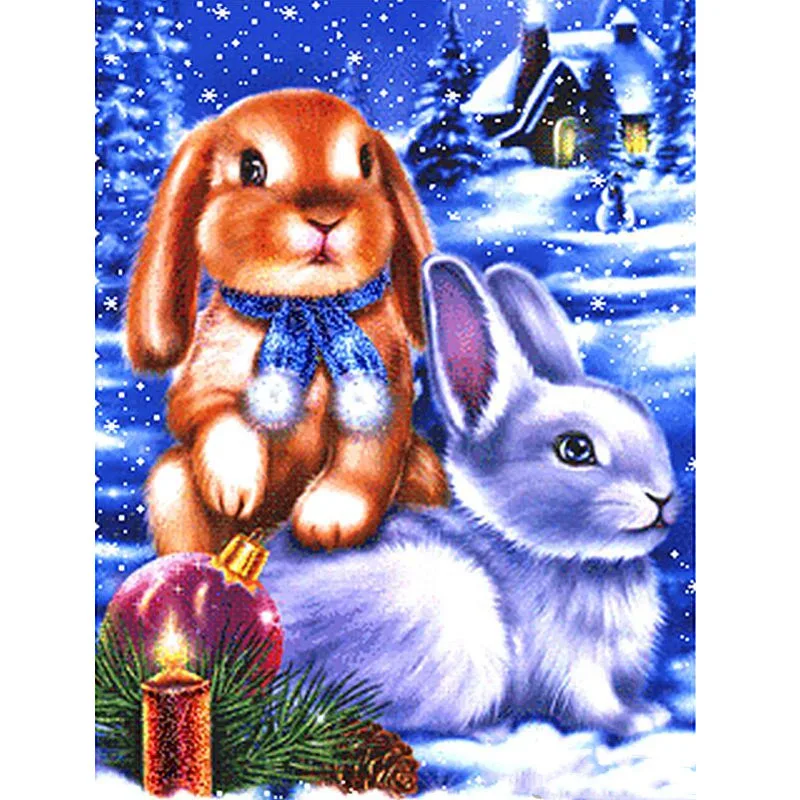 

Full Square Drill 5D Diamond Painting Cartoon Rabbit Cross Stitch Diamond Dots Naughty Brown and White Rabbit Home Decoration