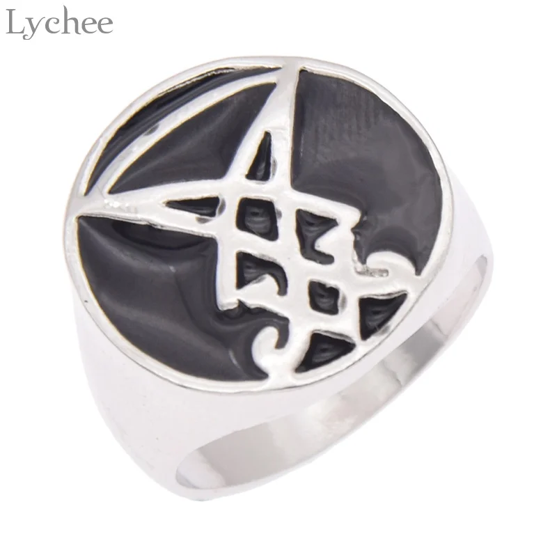 Личи в стиле Панк Сплав сатаны sigil of Lucifer кольцо серебро Цвет унисекс кольца