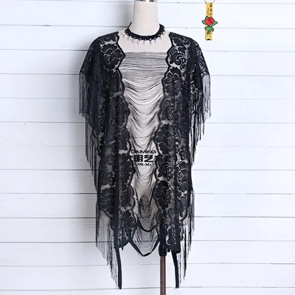 

Women Hollow Out Lace Crochet Tassel Blouses Loose Casual Beach Lace Shirts