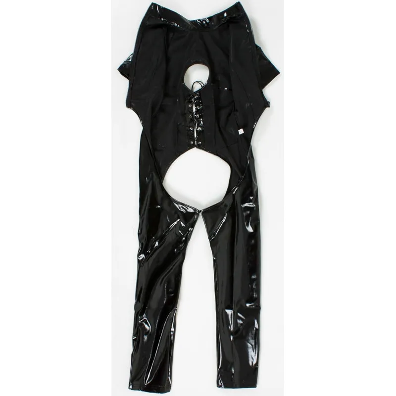 Женский комбинезон из искусственной кожи с открытой промежностью и