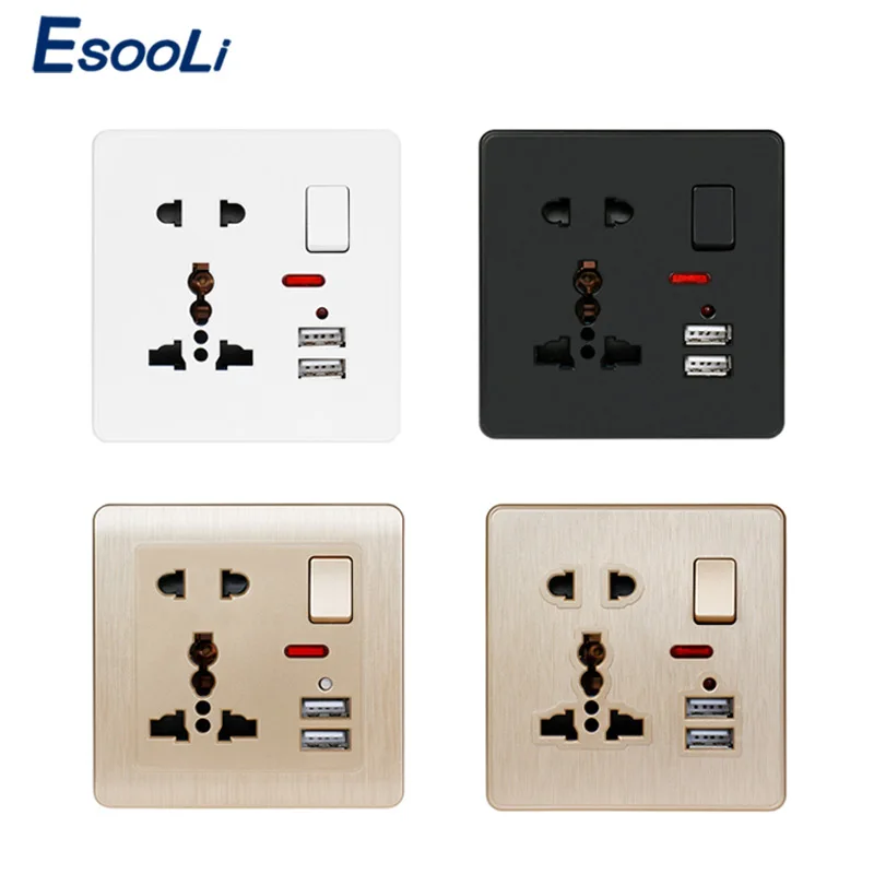 Универсальная розетка Esooli 13A с 5 отверстиями 2 1 а белая/черная/золотая настенная