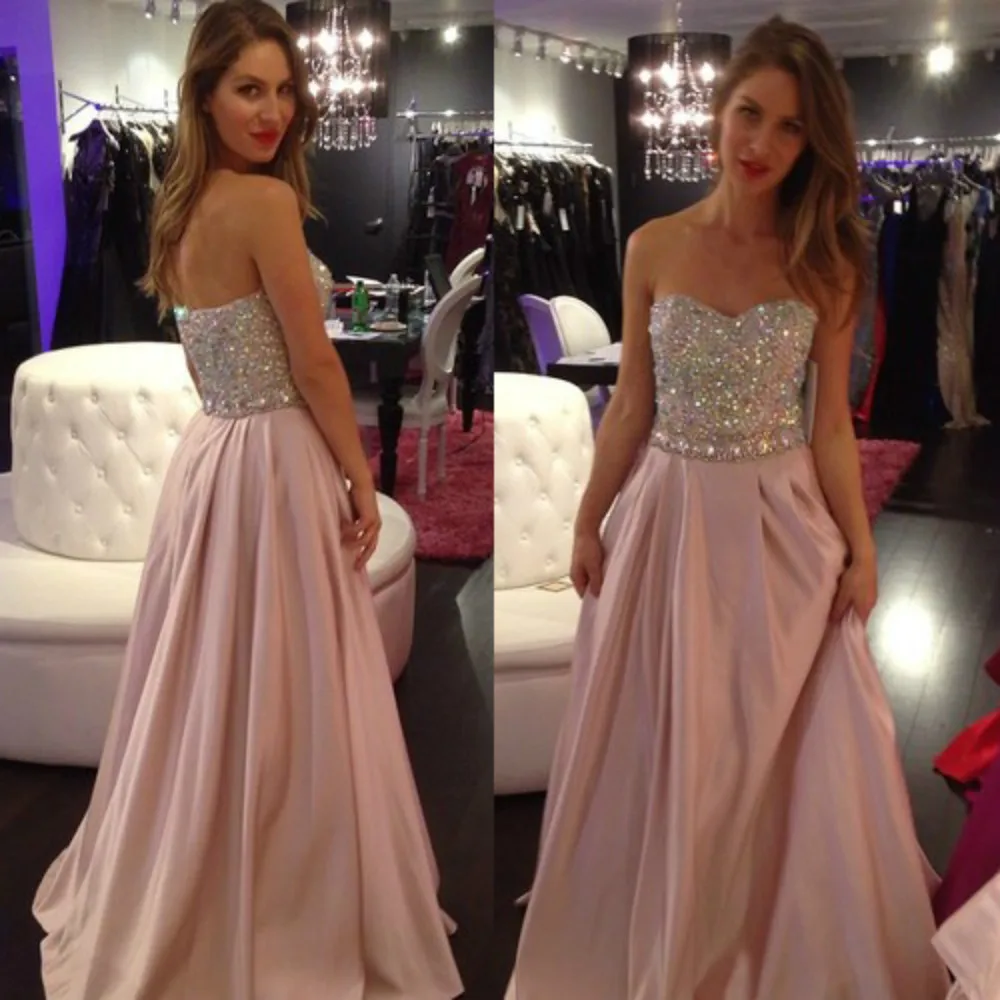 New Arrival Sparkle Beaded Sweetheart Taffeta Long Pink Prom Dresses Gowns 2016 Formal Evening Dress Graduation Party | Свадьбы и