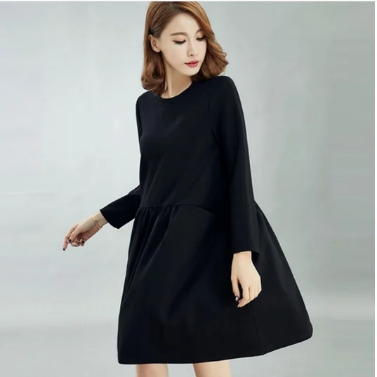 2018 новые осенние Для женщин платье в этническом стиле черного цвета с длинными