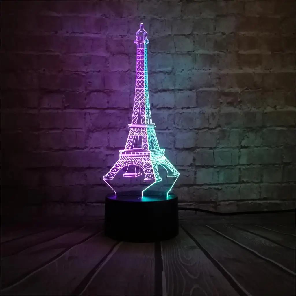 Эйфелевой башни 3D лампа USB ночной Светильник Цвет смешанные настроение