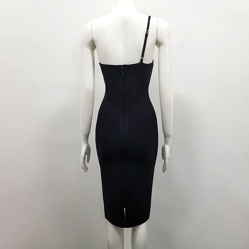 High Quality Red Black One-Shoulder 2 Colors Rayon Bandage Elegant Bodycon Dress | Женская одежда