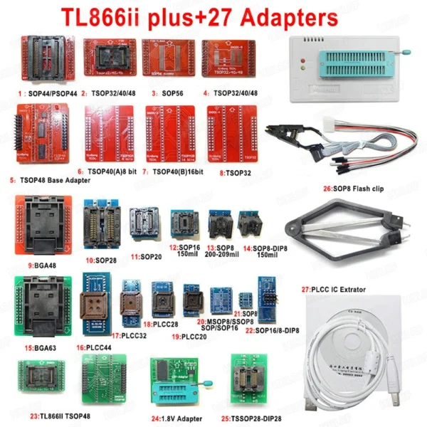 27Adapters XGECU Универсальный TL866II плюс программатор EPROM EEPROM флэш-биос AVR BGA63 BGA48 TSOP48 адаптер для TL866II PLUS - Цвет: 27Adapters