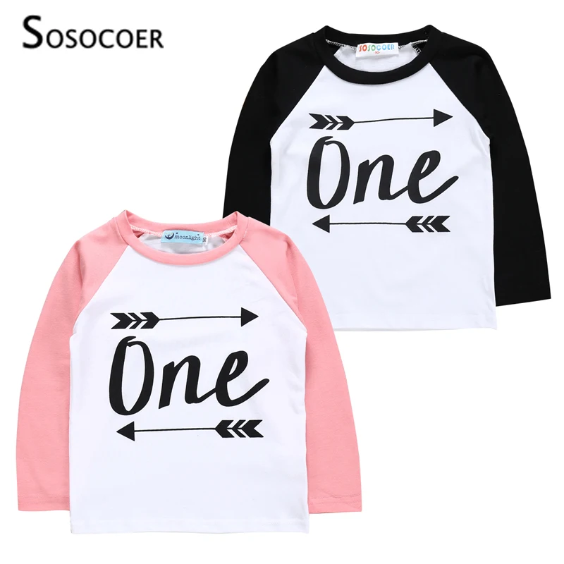 

SOSOCOER Girls T Shirt Long Sleeve Letter One Boy T-shirts Top Spring Autumn Arrow Toddler Kids T Shirts Clothes Children Outfit