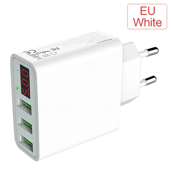 White YKZ, 3 USB порта, зарядное устройство, адаптер, светодиодный дисплей, штепсельная вилка европейского стандарта, макс. 3.0A, умное быстрое зарядное устройство для мобильных телефонов, зарядное устройство для iPhone iPad Y35 - Тип штекера: White