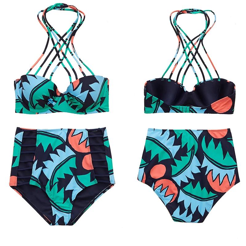 New Female 2016 Bikinis Padded Swimwear suits Swimsuit Lady Print swimwear Sexy Women Bandage Bikini Set Woman Bathing suit |