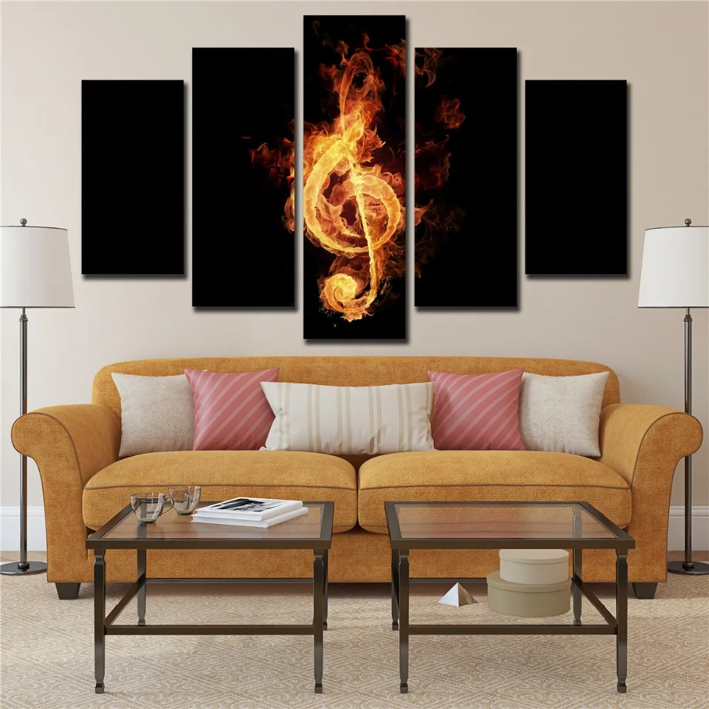 5 шт. HD принты картины на холсте абстрактный огонь нот символ стены Плакаты Декор