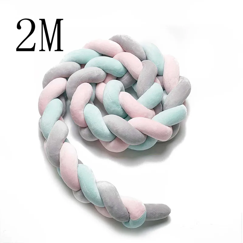 2M Gray Pink Green 1 шт., 1 м/2 м/3 м, детский бампер ручной работы с узлом для кровати новорожденного, длинная плетеная Подушка, детская кровать, бампер с узлом, детская кроватка, декор для детской комнаты - Цвет: 2M Gray Pink Green