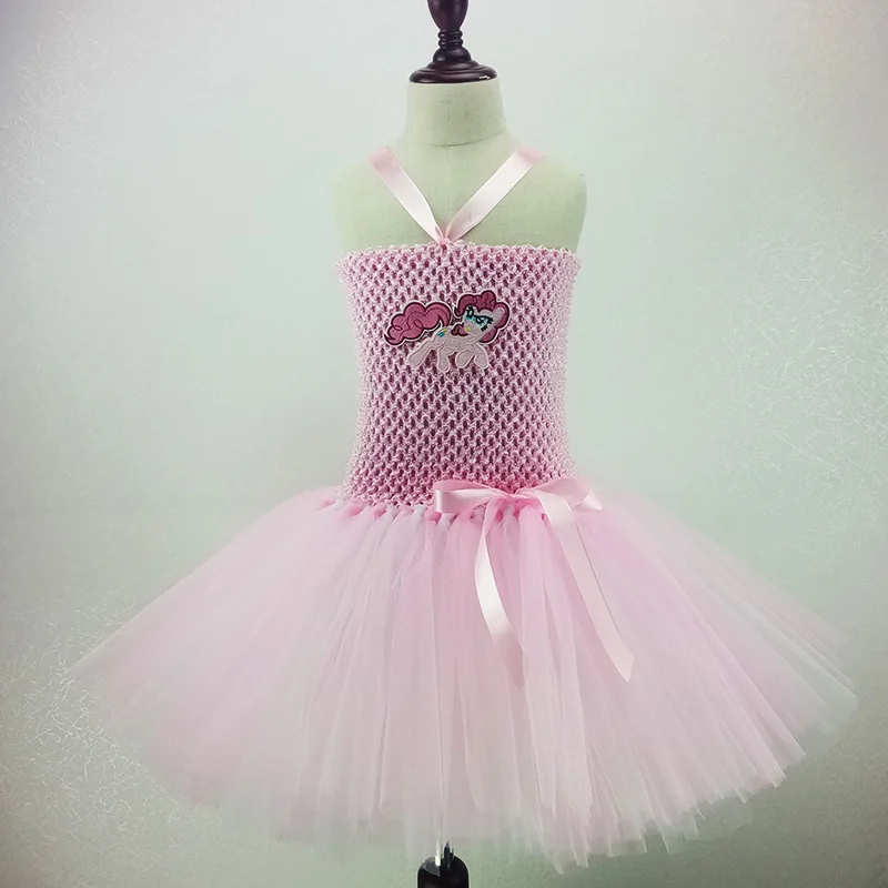 pink Радужное платье с изображением пони и единорога; платье-пачка для девочек; мультяшный Радужный Единорог; костюм на Хэллоуин; Детские праздничные платья; MK024 - Цвет: pink
