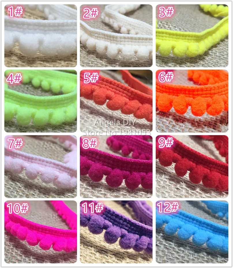 60Y/Лот 20 цветов Отделка Помпона 10 мм (размер 5 мм) шариковая Лента отделка Bobble Braid