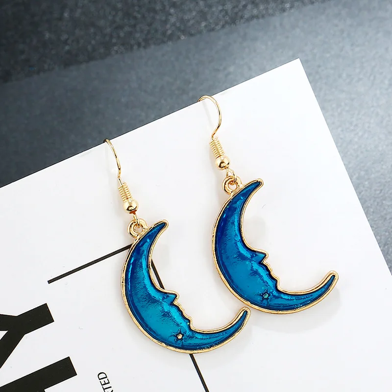 Корейские милые синие эмалевые висячие серьги асимметричные длинные для женщин