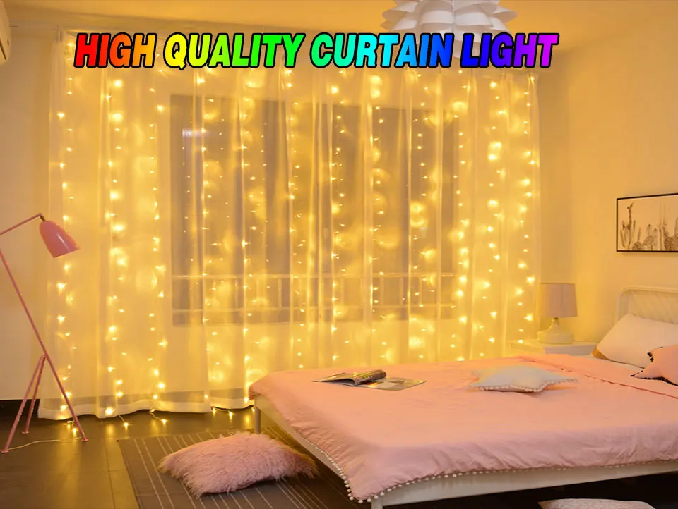 Рождественский год СВЕТОДИОДНЫЙ занавес 8 режимов IP 44 водонепроницаемый 3X3 метра 110V 220V 18W Cooper внутреннее праздничное украшение освещение