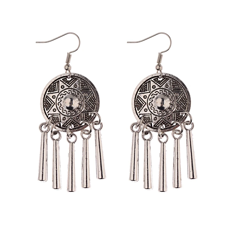 E4007-2 OIQUEI Boho Винтаж Jhumka Заявление Большие колокольчики кисточкой Висячие серьги для женщин этнические круглые резные brincos цыганские индийские ювелирные изделия - Окраска металла: E4007-2