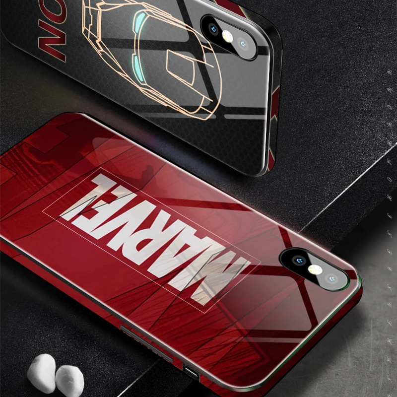 Чехол из закаленного стекла Arvin Marvel DC для iPhone XR XS MAX 8 7 6S Plus 7Plus 8Plus Coque с логотипом Ironman Batman, чехол для телефона Capinha