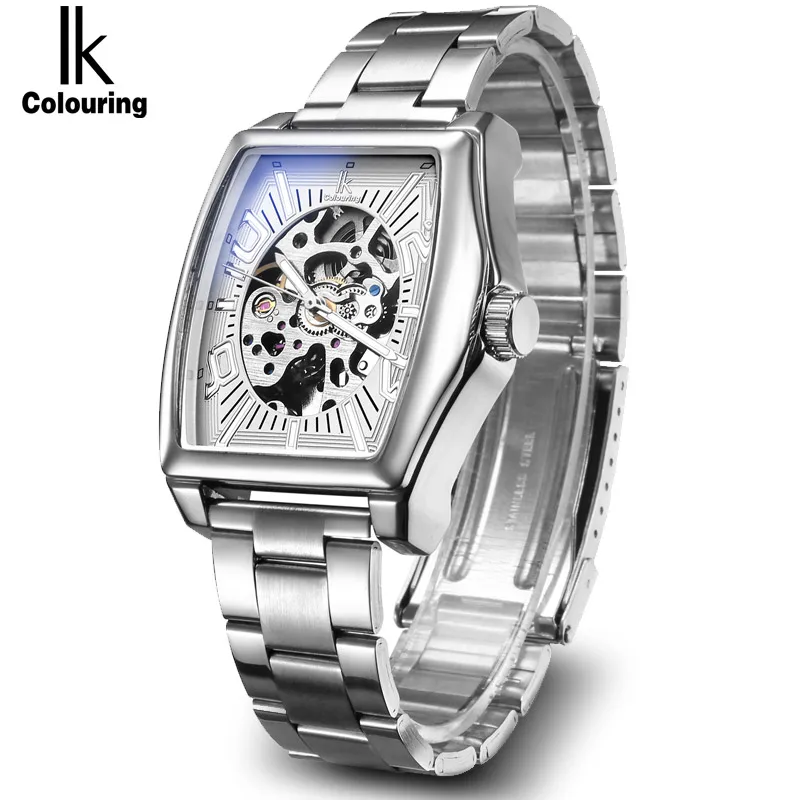 Pulseira de Aço Ouro Esqueleto Lxuury Relógio Masculino Prata Relógios Mecânicos Automáticos Moda Casual Negócio Vestido ik