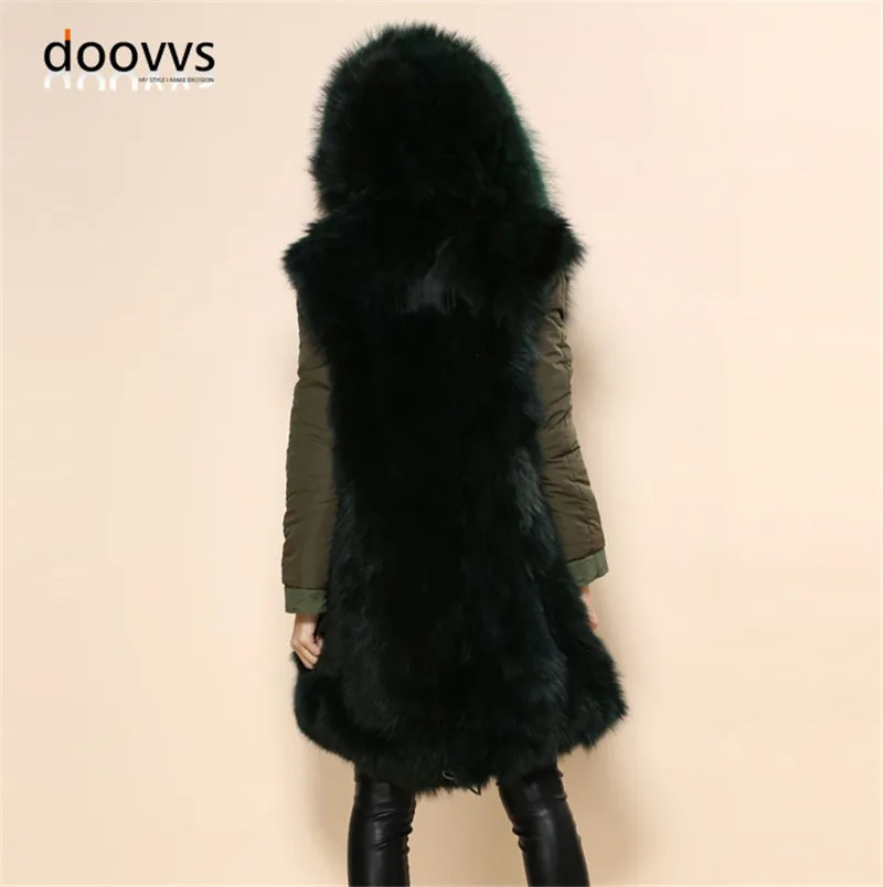 Оптовая продажа парка с лисьим мехом зимнее пальто длинным рукавом и капюшоном