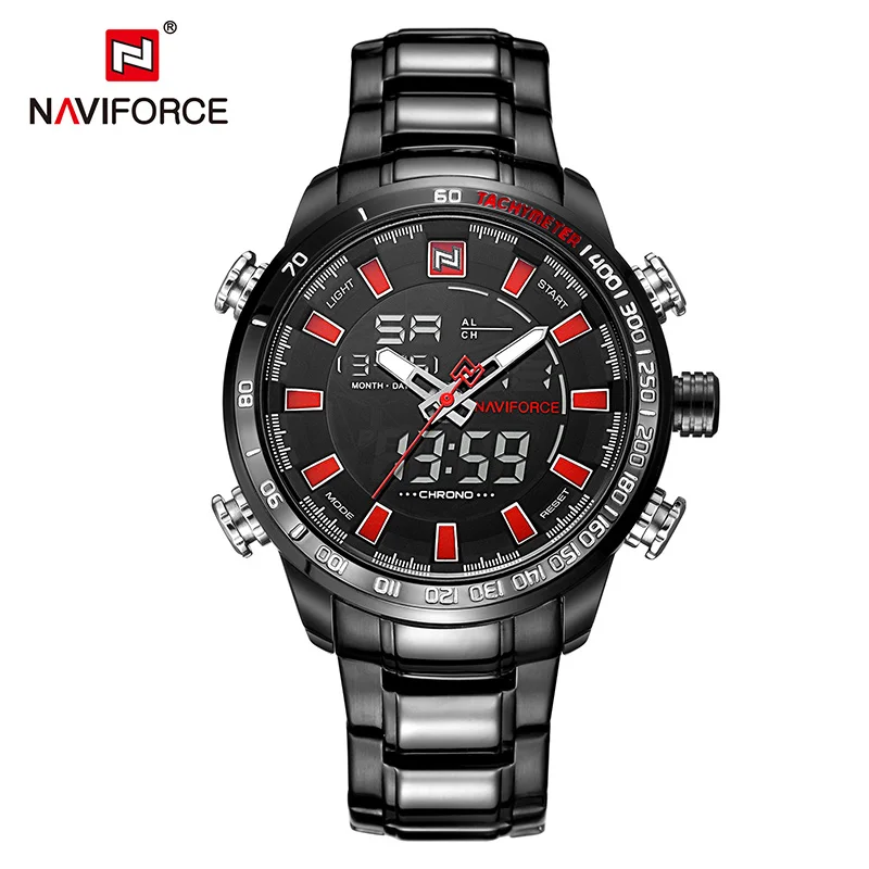 NAVIFORCE Топ люксовый бренд мужские спортивные часы мужские s полностью Стальные кварцевые цифровые часы мужские водонепроницаемые наручные часы Relogio Masculino - Цвет: Black Red
