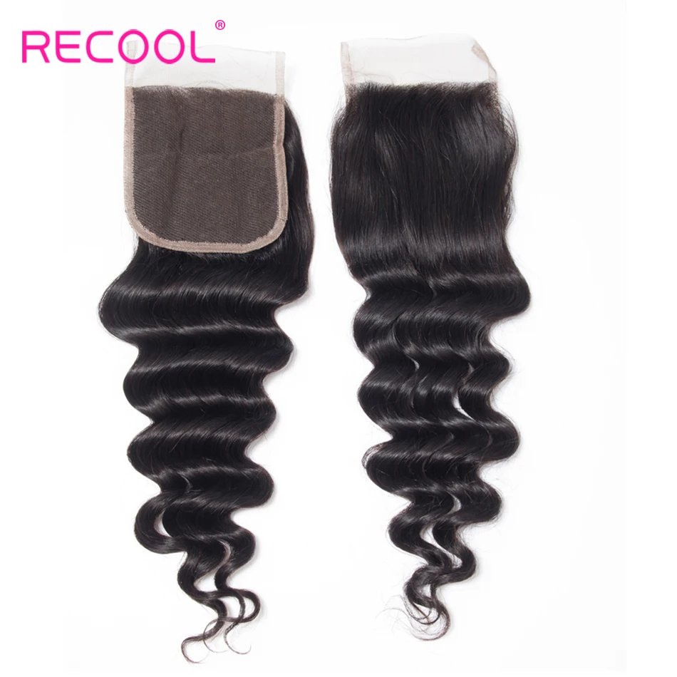 Recool волосы свободные глубокая волна пряди с закрытием бразильские человеческие