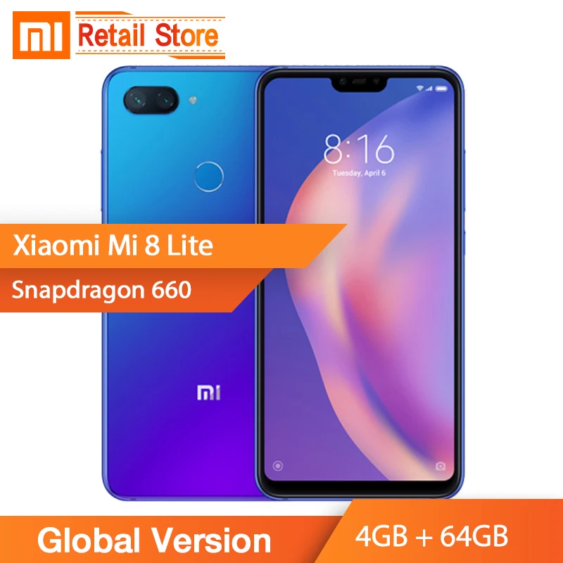 В наличии глобальная версия Xiaomi Mi 8 Lite мобильный телефон 4 Гб ОЗУ 64 ПЗУ