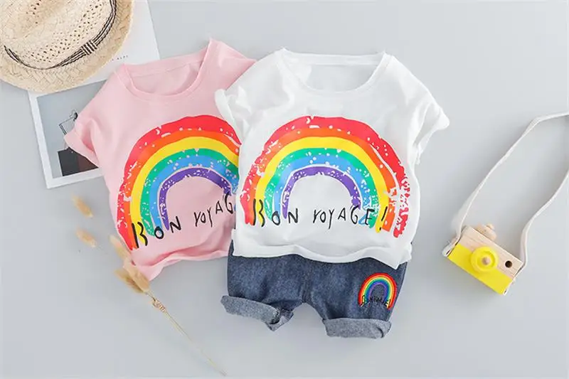 2019 Summer Toddler Infant Clothing Sets Baby Girls Boys Clothes Suits Rainbow T Shirt Shorts Kids Children Costume | Детская одежда и