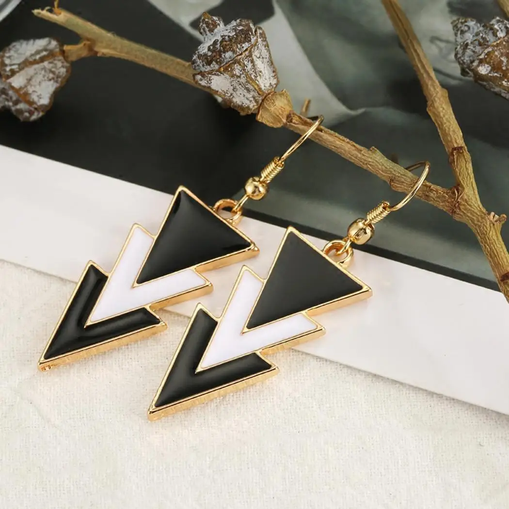 None Women Triangle Three Earrings Casual Black Charm Layers Hook Elegant White Of Pendant | Украшения и аксессуары