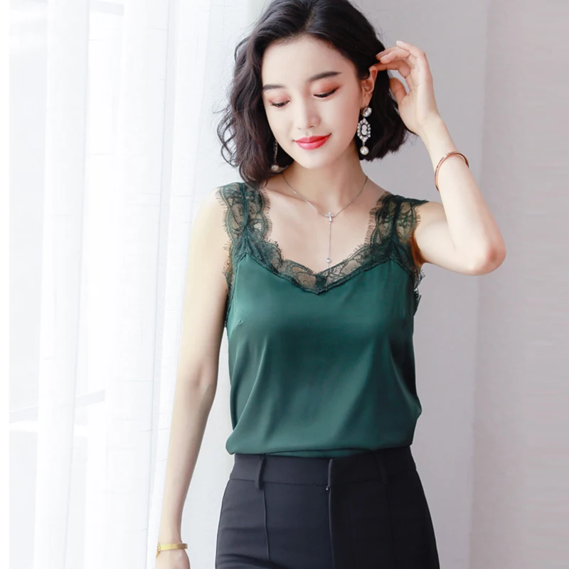 Кружевные топы на бретельках 2021 Женские однотонные майки летние с открытой