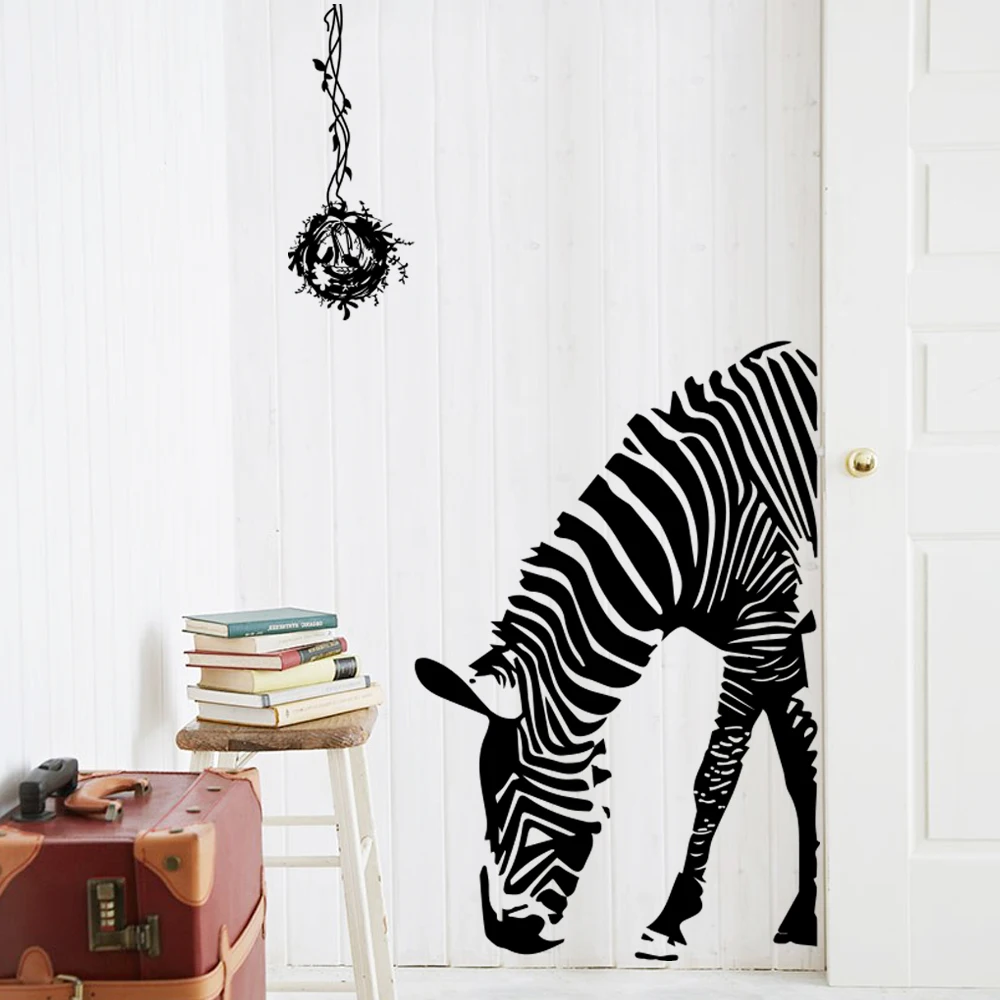 Однотонные черные настенные наклейки Зебра цветок современное оформление стены