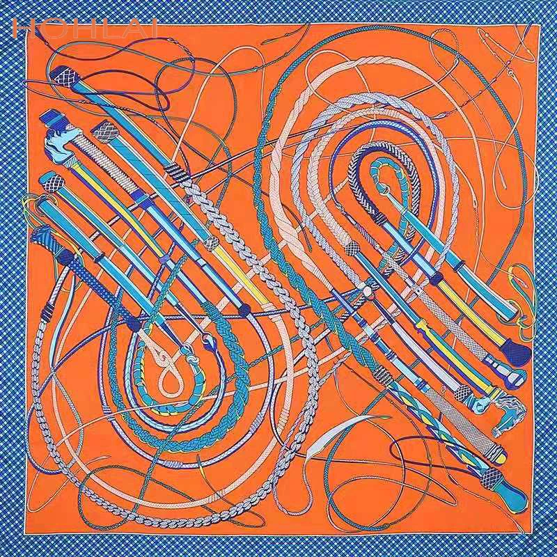 

130cm*130cm 2020 New Fashion Women Luxury Brand Twill Silk Scarf Music Chain Tassels Print Big Square Scarves Hijab Headband