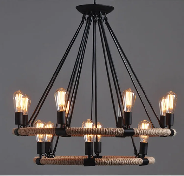 

American Loft Retro Industrial wind Hemp rope Chandelier Internet cafes Restaurant Bar Coffee shop Personality Classic WROUGHT I