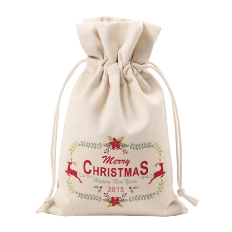 Unique Large Christmas Gift Bag Home Party Vintage Drawstring Canvas Bag-5 | Дом и сад
