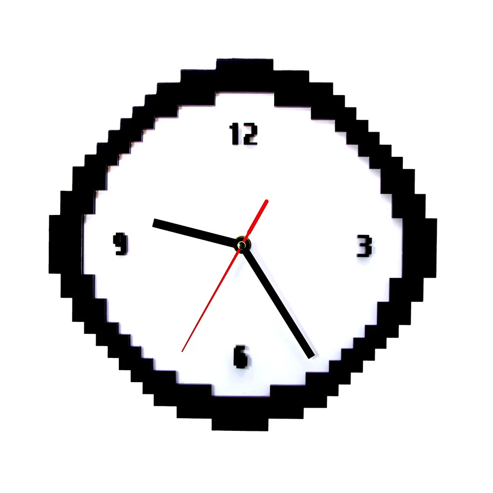 Часы Pixel Time 8 Bit Style ретро настенные часы черно белые старые пиксели Pixellated