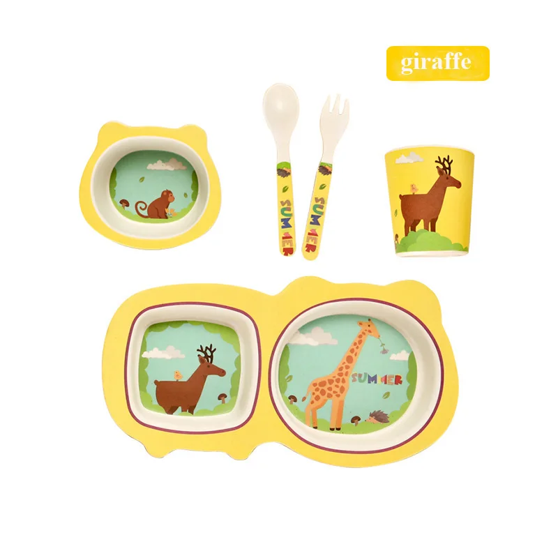 

5pcs cartoon kids bamboo fiber tableware set children dinnerware set feeding bowl for baby