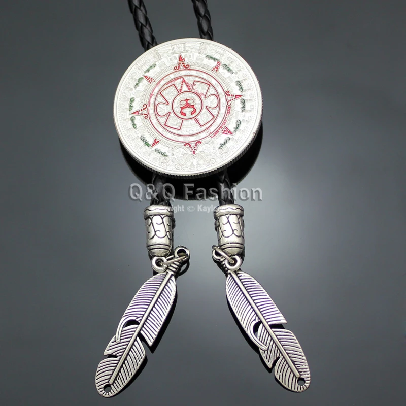 Галстук бабочка из кожи с календарем посеребренным покрытием|necklace a|western jewelrynecklace