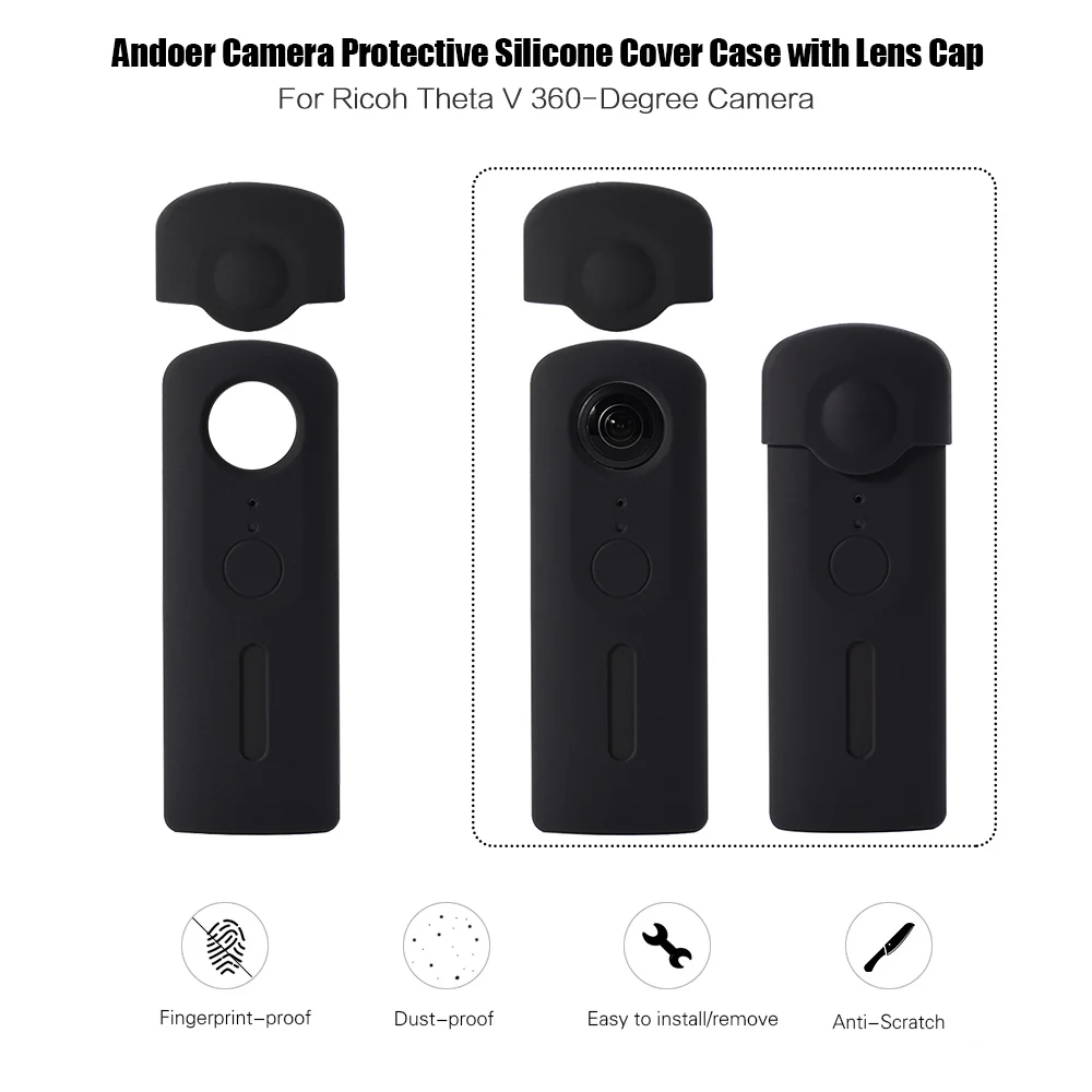 Защитный силиконовый чехол для камеры Andoer с крышкой объектива Ricoh Theta V 360 градусов