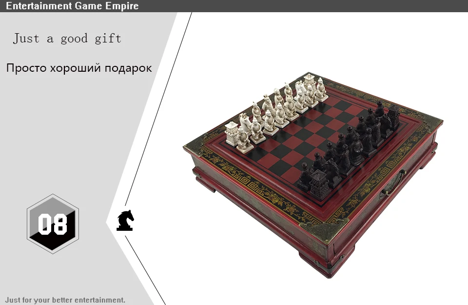 Yernea Ретро шахматы набор настольные игры Смолы Шахматы терракотовые воины реалистичные части высокой плотности доска паста 26*26*6,5 см подарок