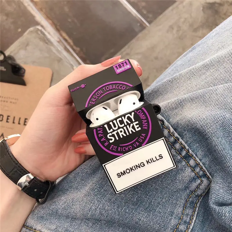 1 Популярный 3D силиконовый чехол LUCKY STRIKE, чехол airpods для apple, беспроводная bluetooth гарнитура, табак, чехол, fundas - Цвет: 1
