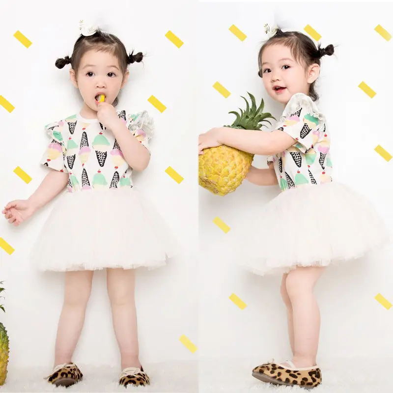 2017 Summer Dress Toddler Kids Girls Clothes Ice Cream Print Tutu Ball Gown Princess Party Dresses Outfits 1-6Y | Детская одежда и