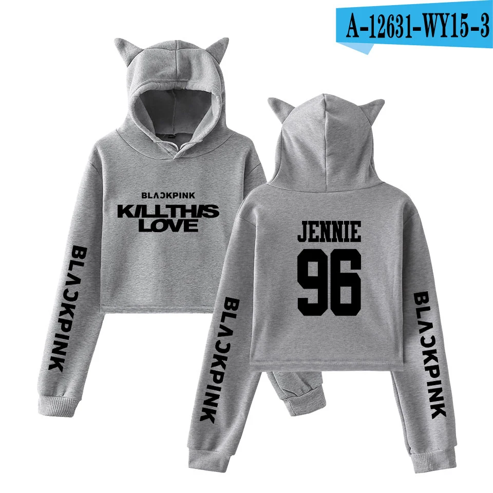 gray KILL THIS LOVE черные розовые женские укороченные толстовки с капюшоном с длинным рукавом и рисунком кота Новое поступление, горячая распродажа, новая модная уличная одежда - Цвет: gray