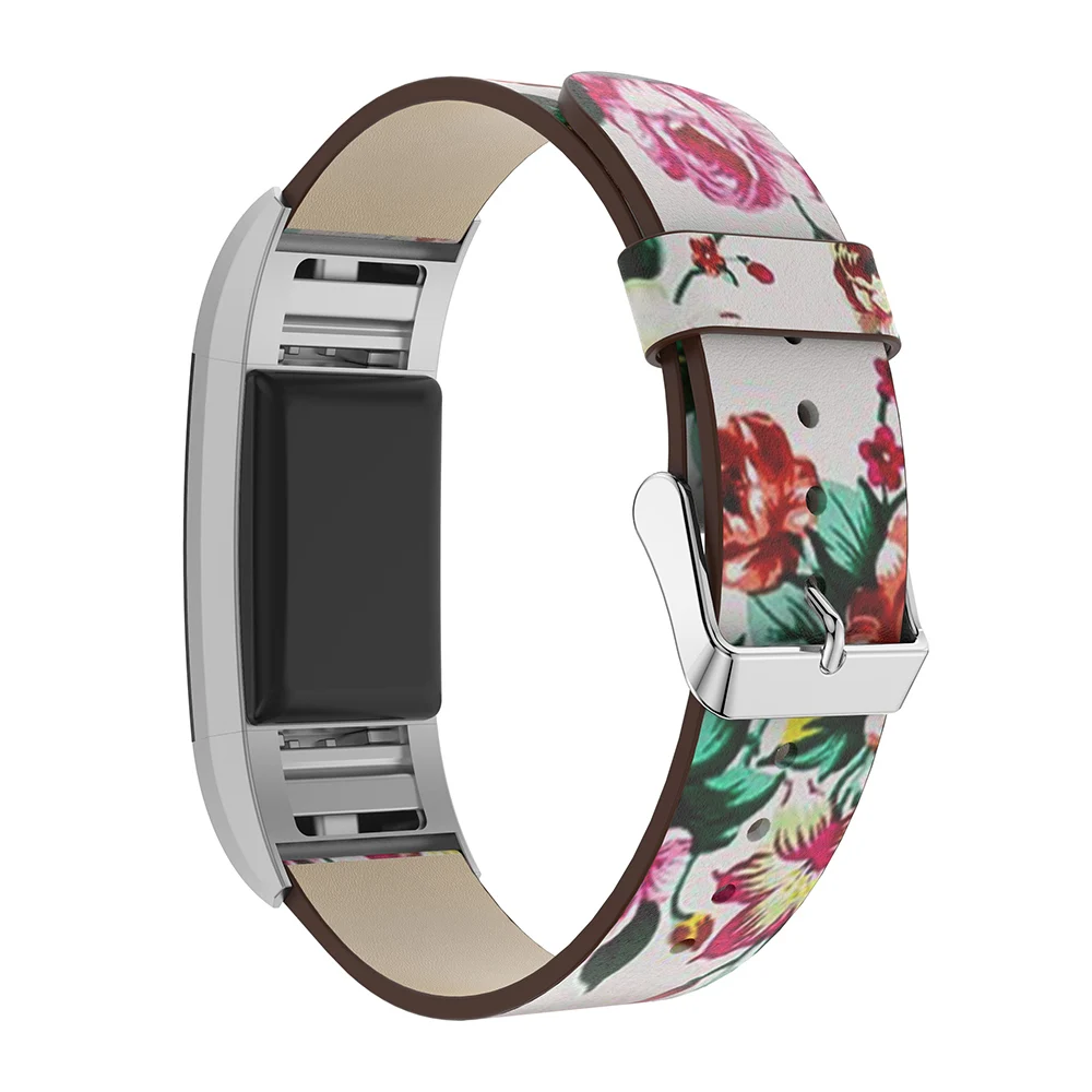 Ремешок для часов Fitbit Charge 2 сменный кожаный браслет с цветочным принтом в