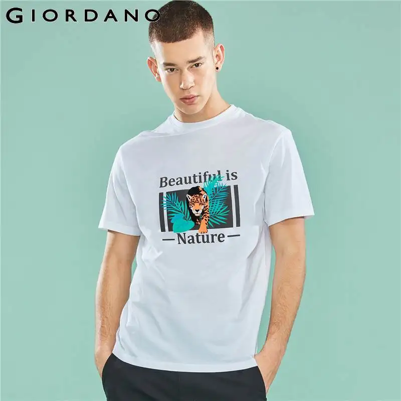 Giordano/мужская футболка красивый рисунок с принтом природы ребристая круглым