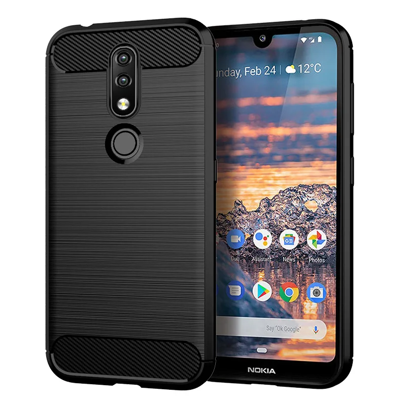 Для Nokia 4 2 мягкий силиконовый матовый чехол из углеродного волокна для Прочный
