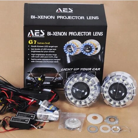 AES 2pcs HID проектор Len Kit 35w 6 цветов светодиодный мини с двойным ангельским глазом H4 H7