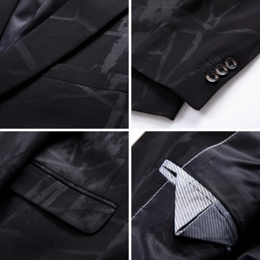2018 модные Для мужчин s Slim Fit черный Блейзер Куртка 4XL 5XL Однобортный печатных