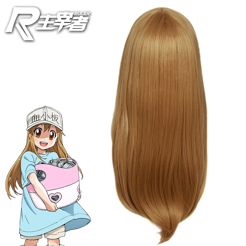 Клетки на работе Hataraku Saibou Platelet косплей парик длинные прямые коричневые и Кепка
