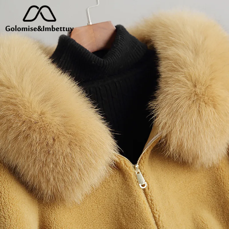 Golomise&ampImbettuy Real Composite Lamb Fur Coat Women Genuine Wool Coat/Jacket Faux Suede Leather Liner With Fox Hood | Женская одежда
